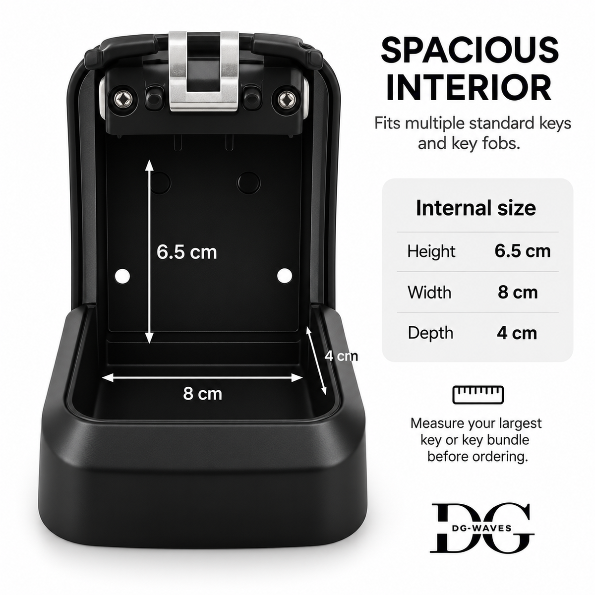 Open wall key lock box with 4-digit keypad recess and mounting base