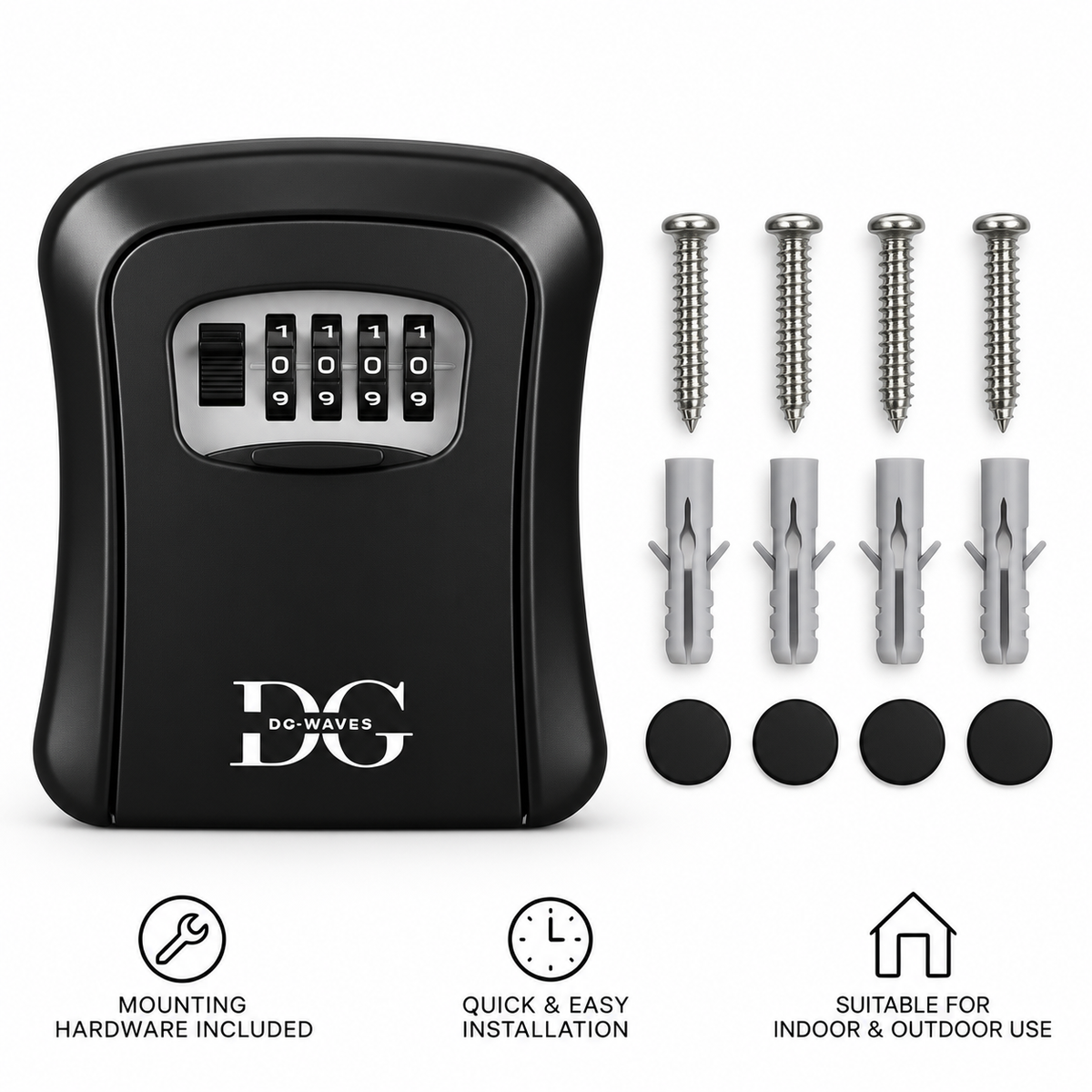 Black key safe lock box with keypad and included mounting screws and key blanks