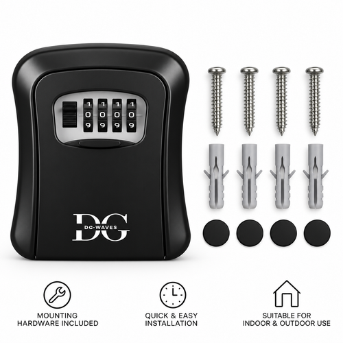 Black key safe lock box with keypad and included mounting screws and key blanks