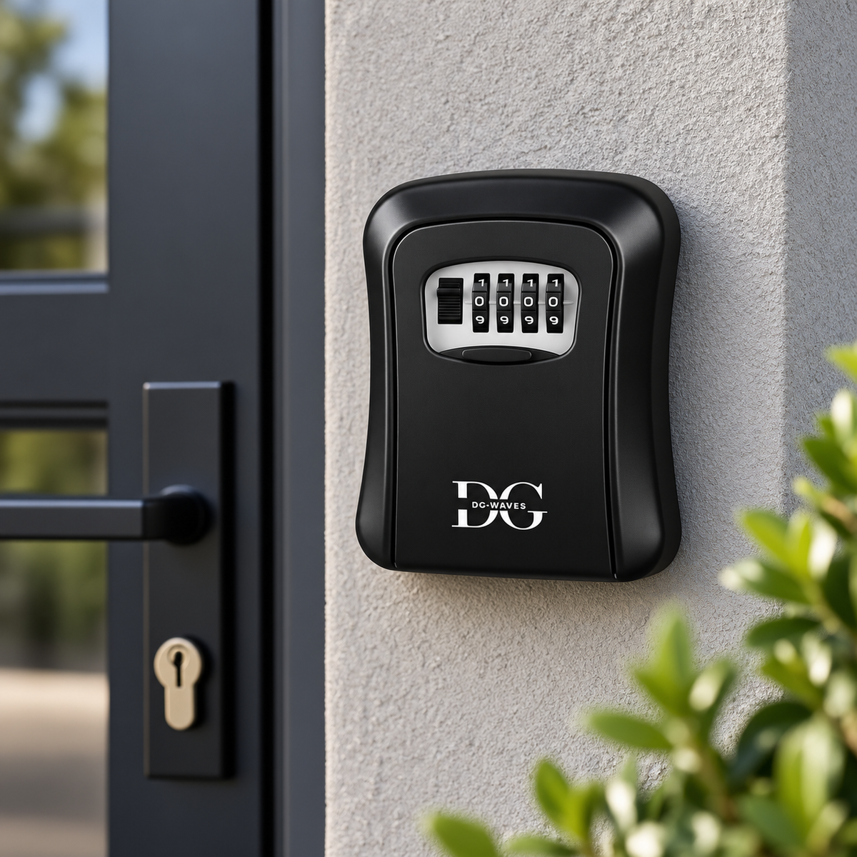 Black wall-mounted key safe lock box with 4-digit combination keypad