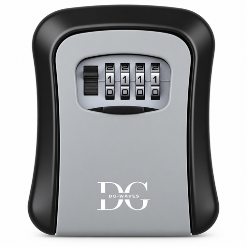 Wall-mounted key safe with 4-digit combination keypad, black and grey finish