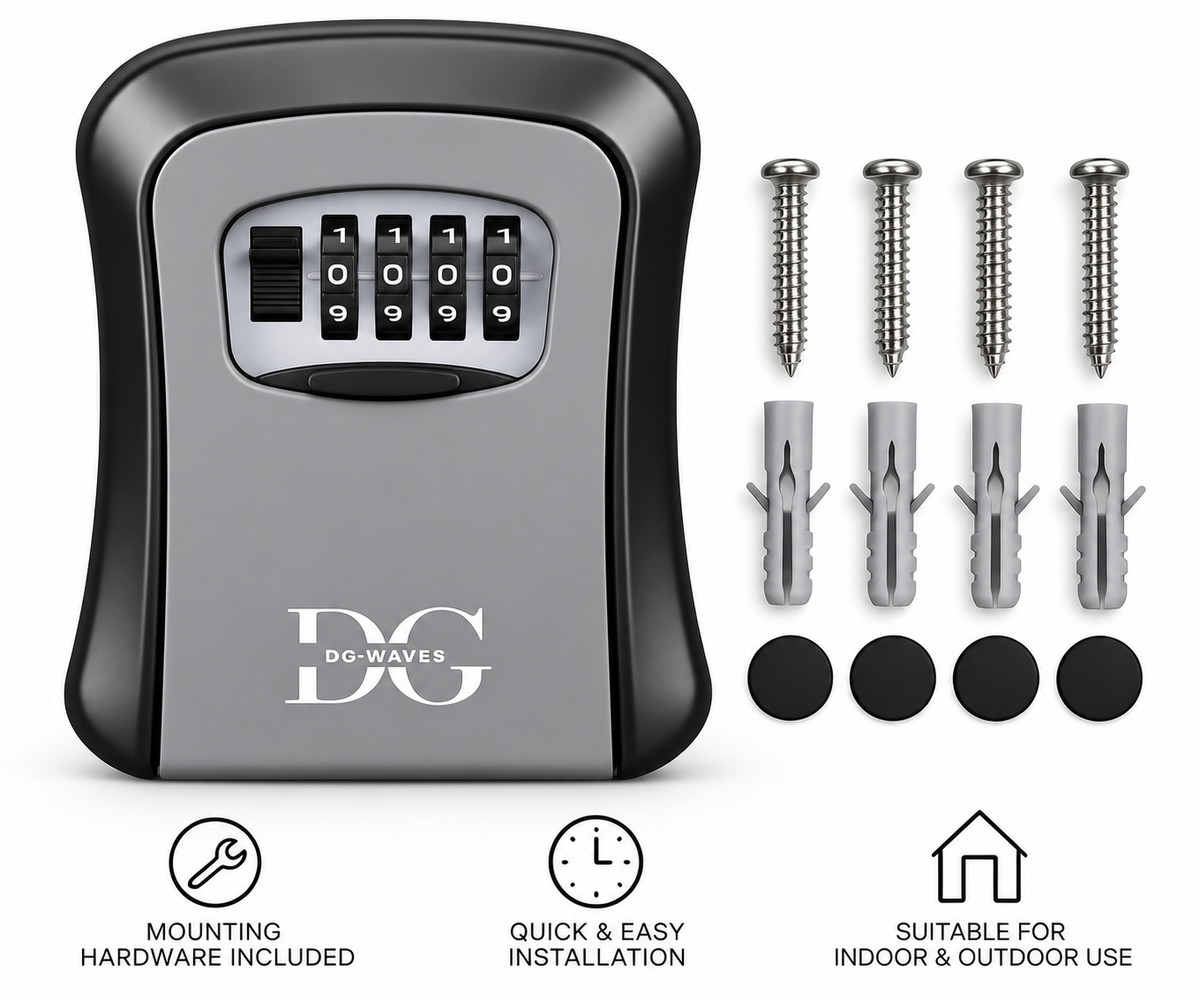 Key safe with 4-digit combination lock, mounting screws and wall anchors included