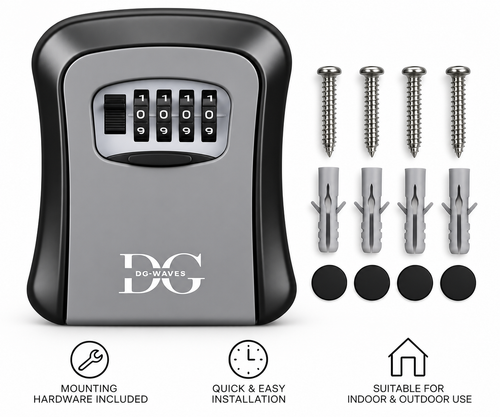 Key safe with 4-digit combination lock, mounting screws and wall anchors included